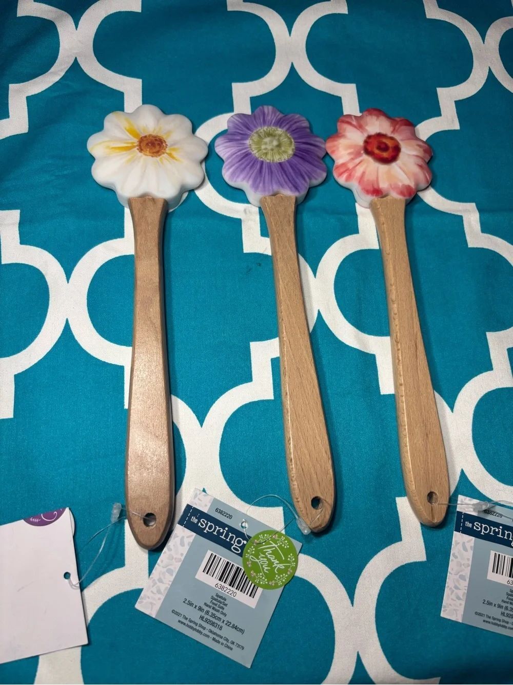 New Set of 3 Floral Silicone Spoon Spatulas - White, Purple, Coral